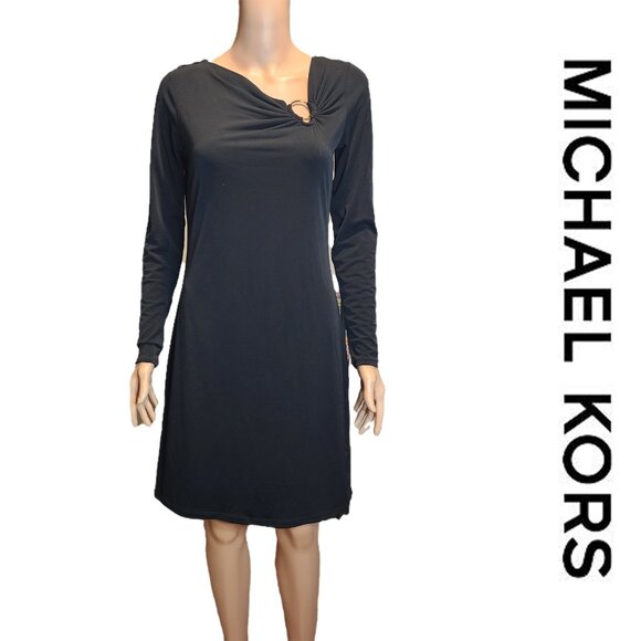 Michael Kors Long Sleeve Midi Dress with Gold Ring Detail NWOT Black Sma… - Picture 1 of 9